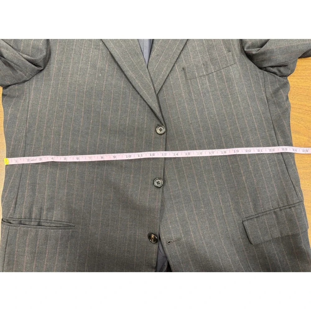 Hickey Freeman Loro Piana Super 120s Wool Pinstripe Blazer 48 Long Charcoal Grey